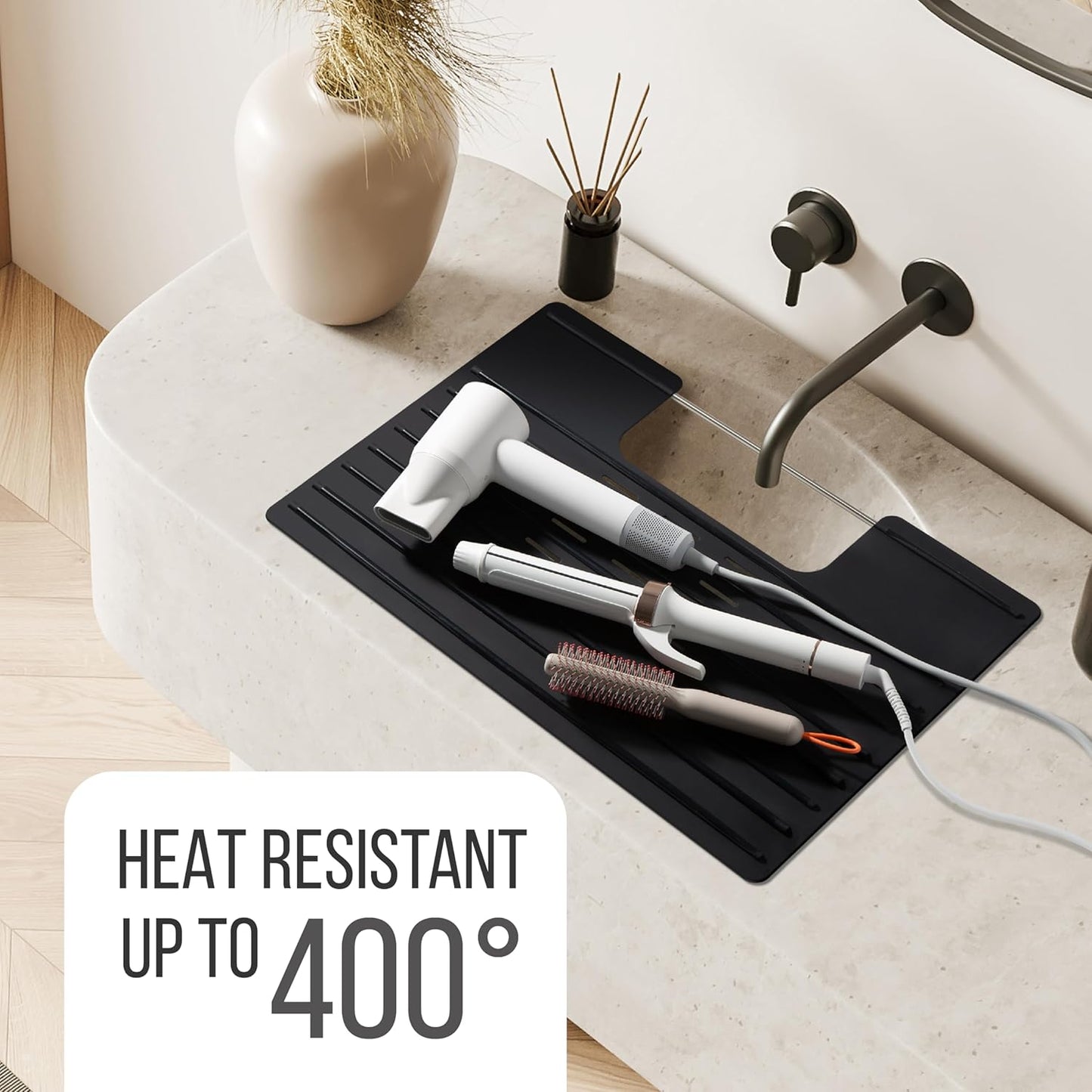 Maplefield Bathroom Sink Cover for Counter Space, Heat Resistant Silicone Sink Mat for Your Beauty Routine, Small Bathroom Space Saver Sink Cover for Makeup (Black Large, 22 x 2 x 2 Inches)