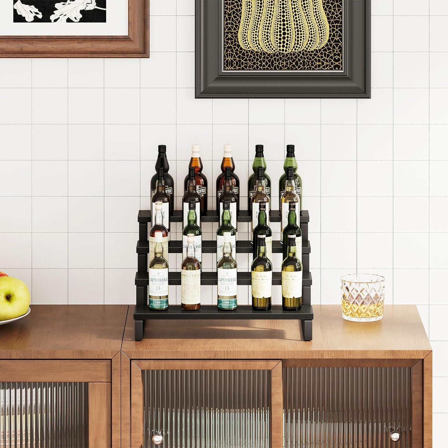 Giikin 4 Tier Spice Rack, Cabinet Organizer Shelf, Wooden Spice Rack for Countertop, Kitchen Counter Storage Shelves Cupcake Stand Holder Display Stand, Black