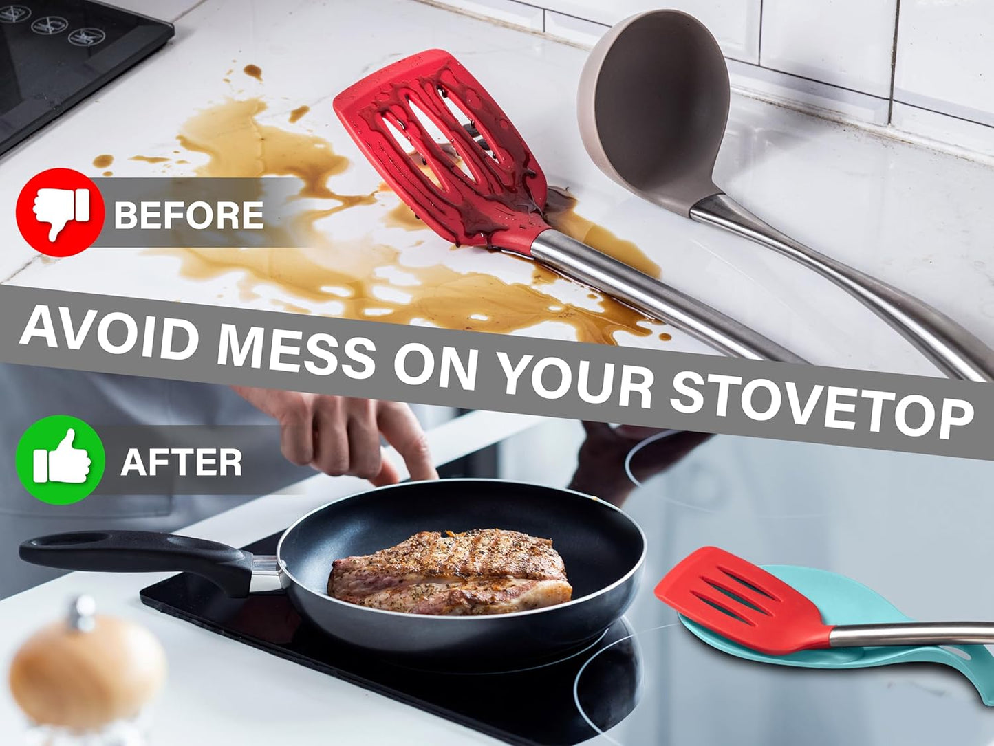 TEAL Silicone Spoon Rest for Stove Top, 1 Piece - HEAT RESISTANT, EASY TO CLEAN Kitchen Spoon Rest for Kitchen Counter, Holds XL Utensils, Safe on GLASS & INDUCTION Cooktops, DOESN’T BREAK if Dropped