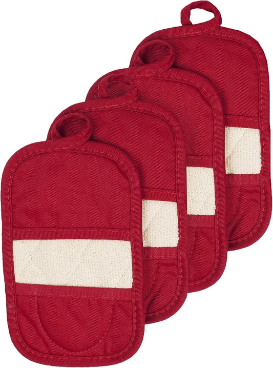 Ritz Premium Pot Holders & Heating Pads (4-Pack), 8.5" x 5.5", Heat Resistant, 100% Cotton Terry-Looped Pocket, for Kitchen and Barbeque, Paprika Red