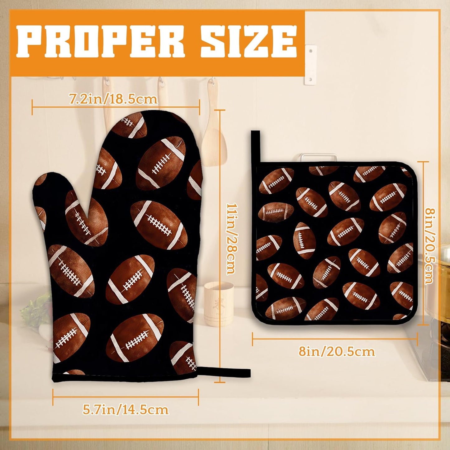 American Football Oven Mitts and Pot Holders,Heat Resistant Oven Mitts Gloves and Pot Holder for Home Kitchen Decorations Cooking Baking BBQ Gifts,Set of 4
