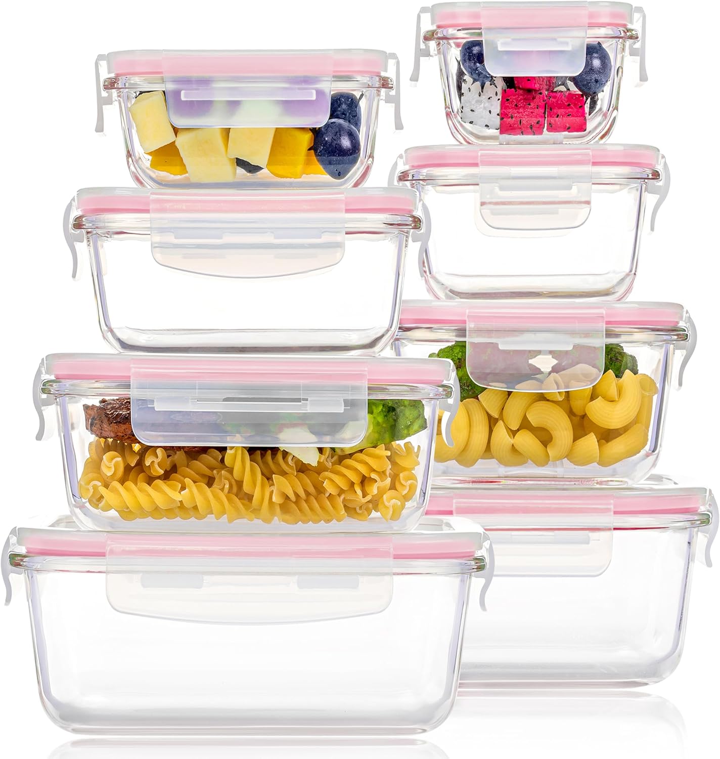 Vtopmart 8 Pack Glass Food Storage Containers with Airtight Lids, Glass Meal Prep Containers, Lunch Containers for Microwave, Oven, Freezer and Dishwasher, BPA Free