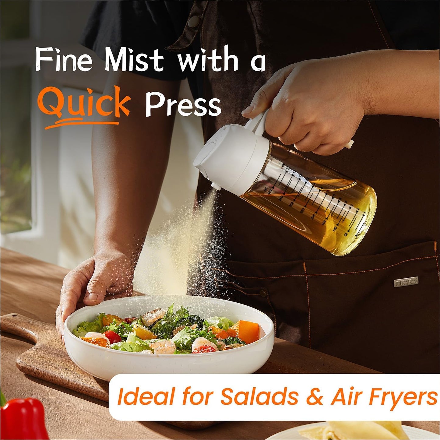 TrendPlain 16oz/470ml Glass Olive Oil Sprayer for Cooking – 2 in 1 Olive Oil Dispenser Bottle for Kitchen Gadgets and Air Fryer Accessories, Salad, BBQ - White