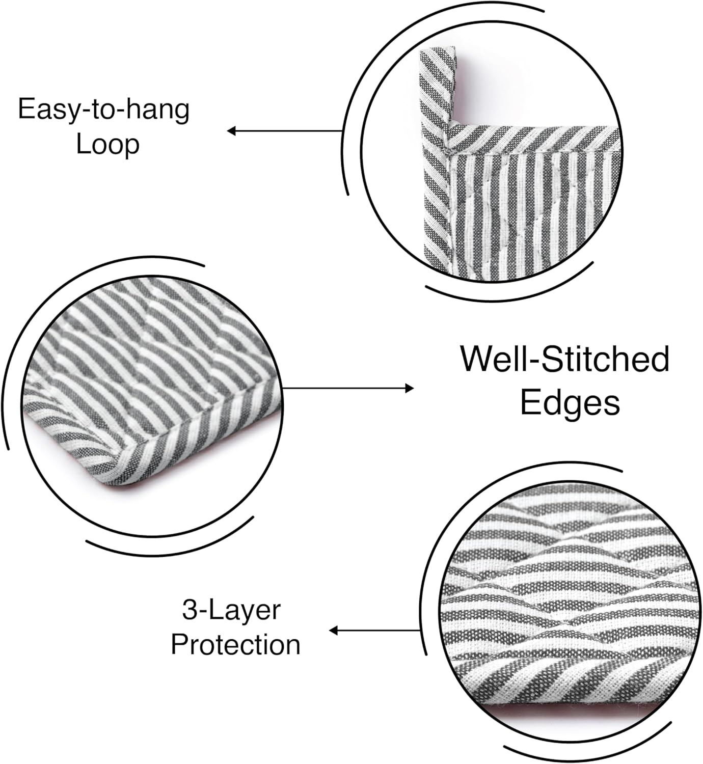 Encasa XO 8 inches Oven Microwave Potholders (2 pc Set) for Kitchen Cooking & Baking - Heat Resistant, Thick & Safe, Protection of Hands from Hot Utensils - Ticking Black