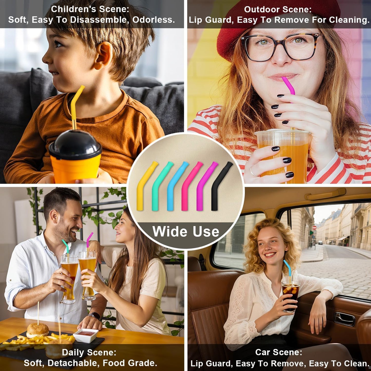 Newly Upgraded 8.5In Reusable Stainless Steel Straws Set 6 PCS with12 Silicone Accessories, 2 Straw Brush, 1 Storage Case, BPA Free, Eco-Friendly Metal Straws for 14, 20, 30,40 oz Tumbler