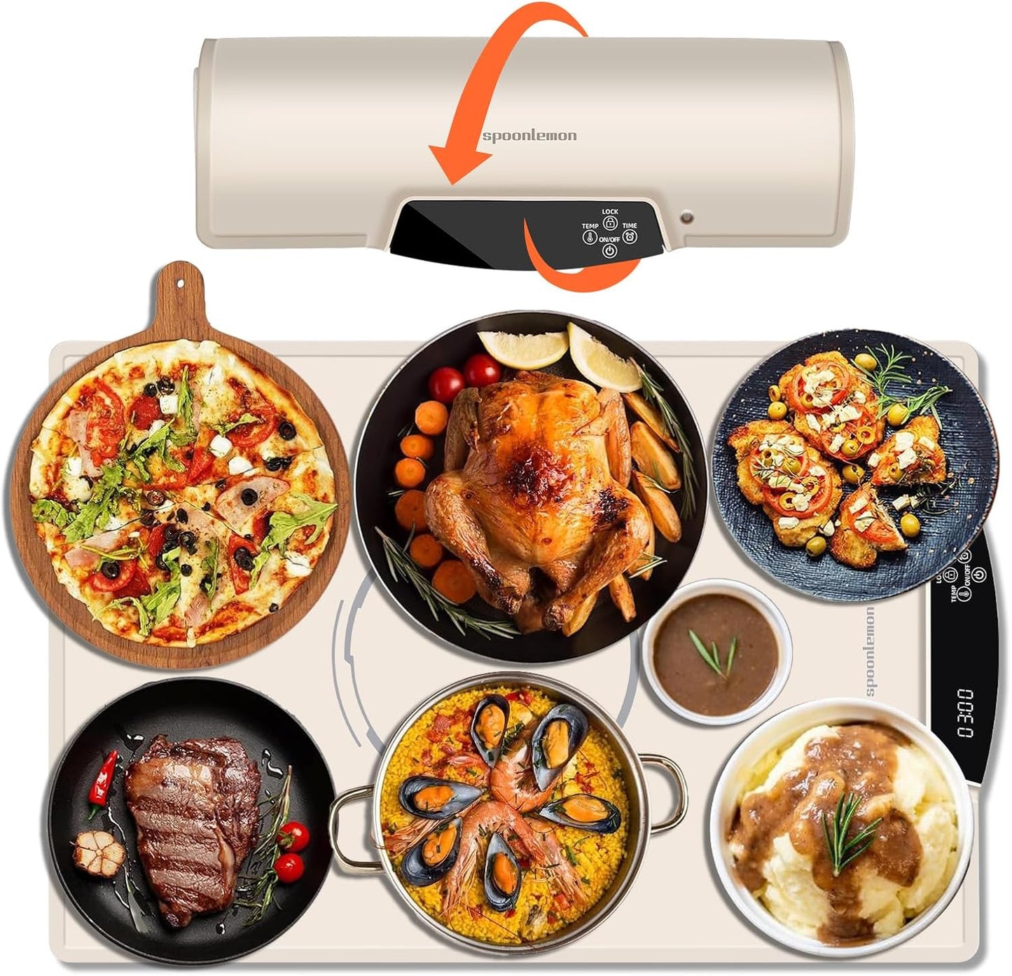Electric Food Warming Mat, Full-Surface Silicone Food Warmer Heating Pad with Adjustable Temperature & Time, Portable Foldable Warming Tray for Buffet, Parties, Gatherings, Travel, Home Use