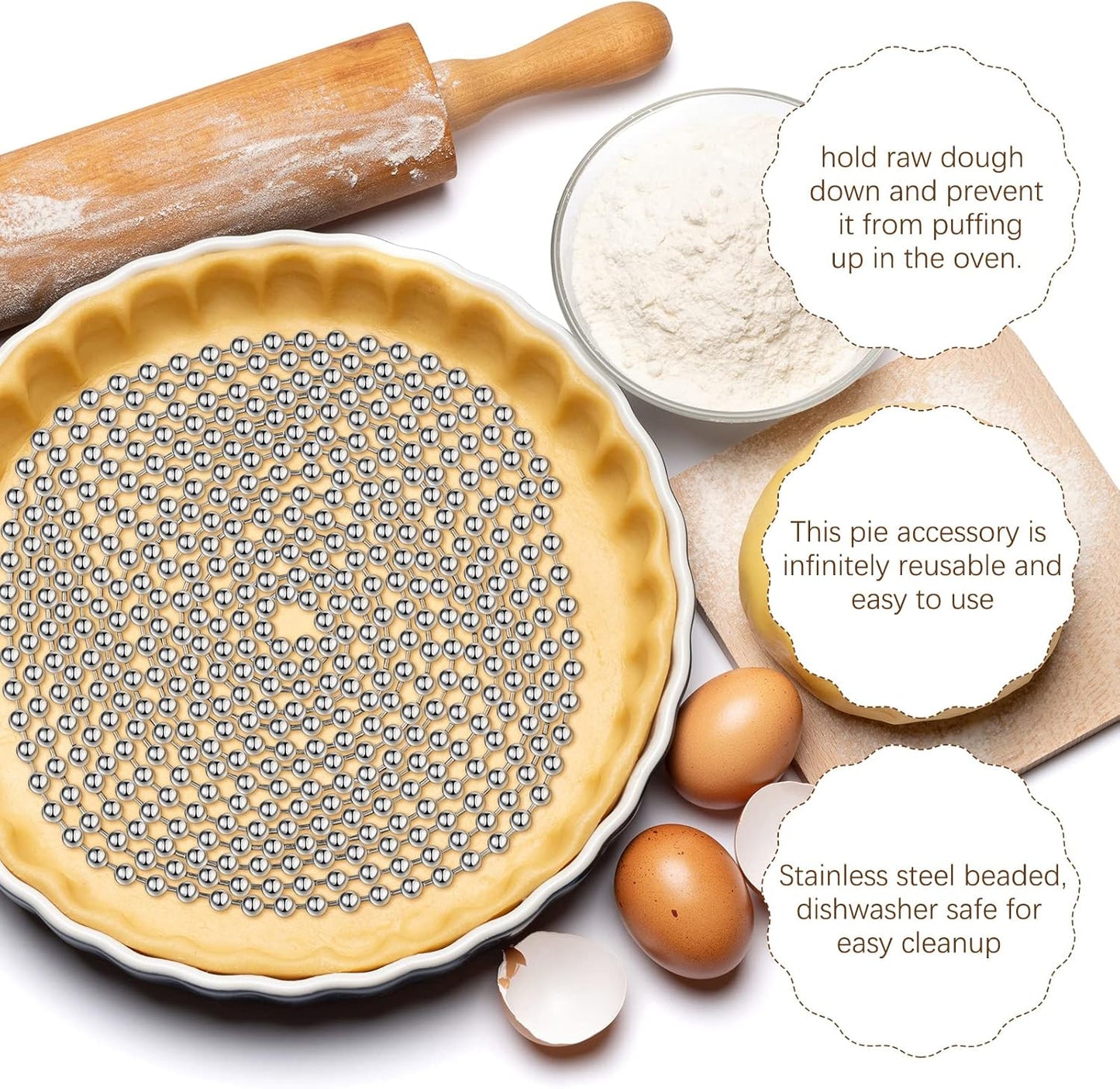 Ferraycle 2 Pieces Pie Weights for Baking Crust Pie Crust Weight Protectors for Edges Baking Beads Chain Stainless Steel Beads for Dough Kitchen Cooking Blind Pastry(6 Ft, 10 Ft)