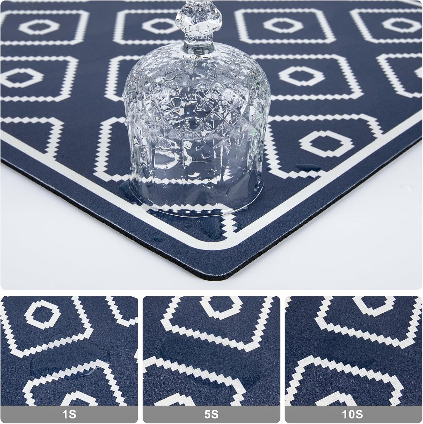 SUEH DESIGN Dish Drying Mat, Absorbent Coffee Mat 19.6 x 11.8 in Quick Dry Kitchen Drying Dish Drain Mat for Kitchen Counter Coffee Bar, Dark Blue