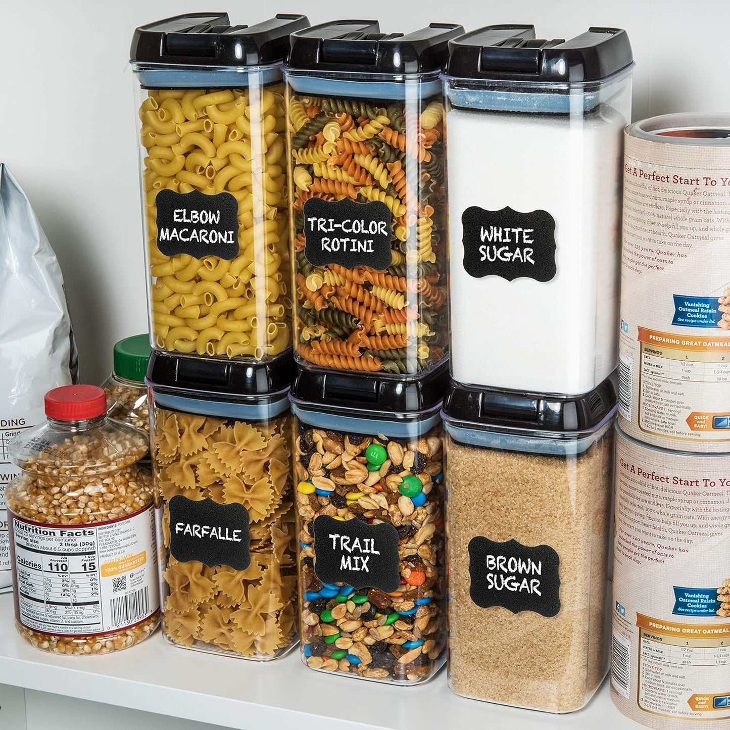 Shazo Airtight Food Storage Containers with Lids - 6 PC BPA Free Clear Plastic Cereal Containers with Easy Lock Lids for Kitchen and Pantry Organization for Snacks and Pasta - 1.2 L