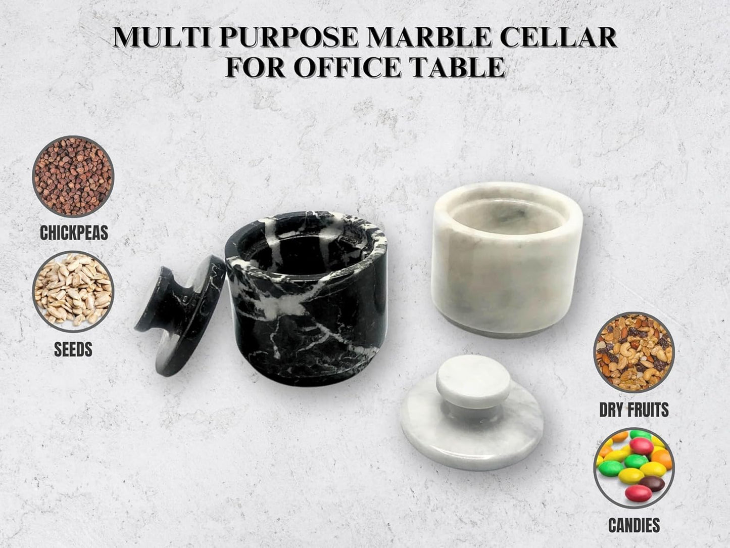 Premium Marble Salt Cellar with Lid 2 Pack | 3.5 oz Kitchen Storage Container | Elegant Cooking Salt Box | Spice Jar Keeper for Counter (White Black Zebra)