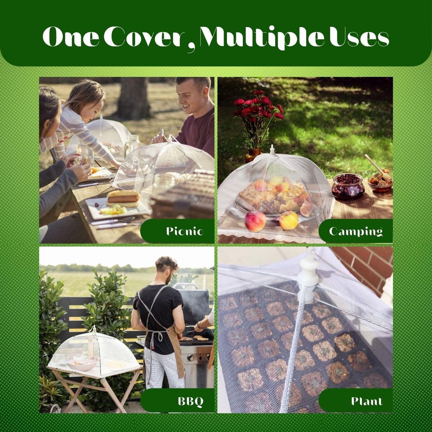 Flexzion Food Cover Tent - Pop Up Mesh Screen Net Umbrella Covers Keep Out Flies, Bugs, Mosquitos, Wasps Pefect for Outdoor Picnic, BBQ, Camping, Fruit Dinner Protection, Reusable and Collapsible