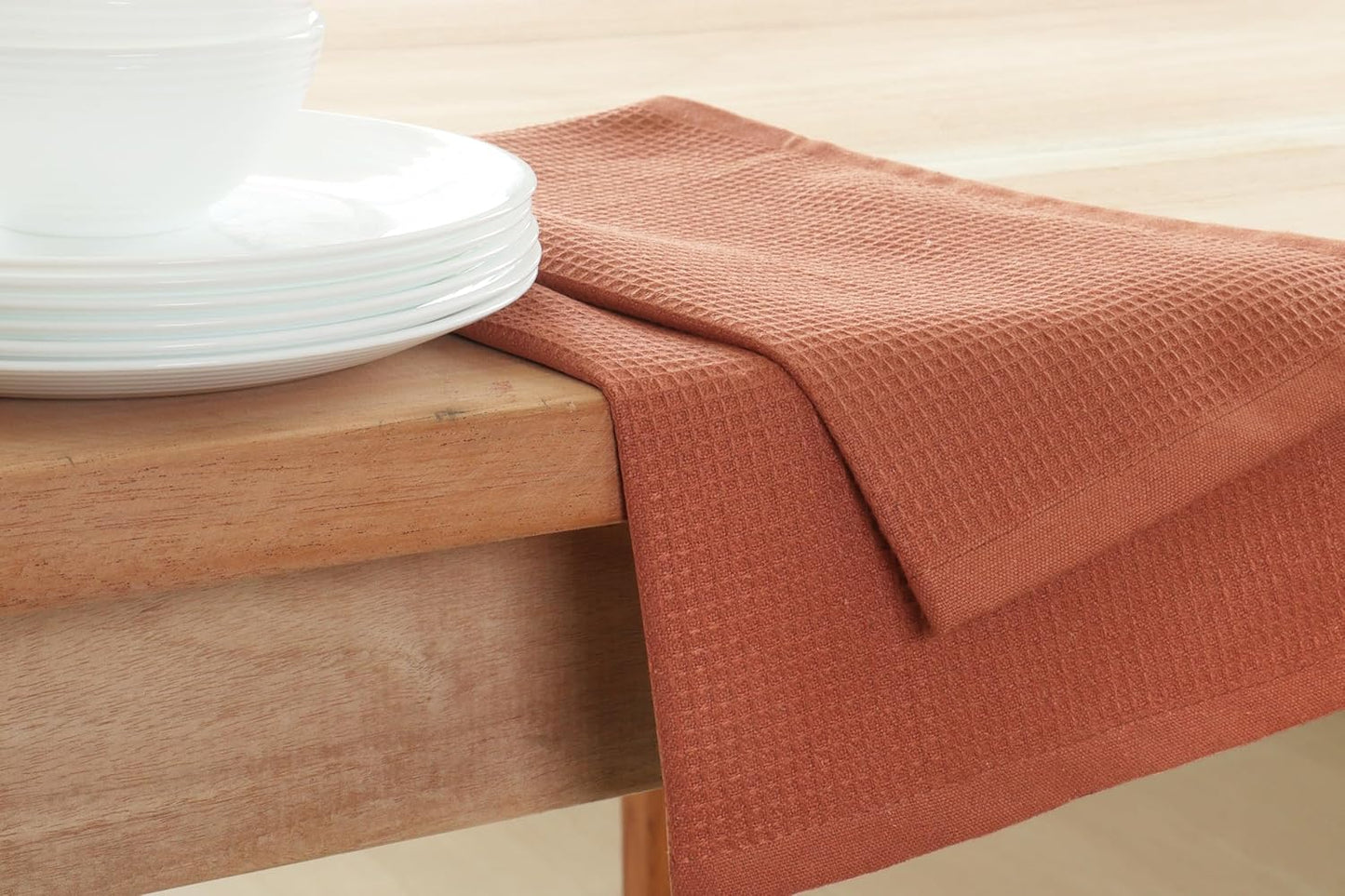 PurpleEssences Rust Waffle Weave Kitchen Towel, 100% Cotton - 15 x 25 Inches, with Hanging Loop Ultra Soft Absorbent Quick Drying Dish Cloth, Tea and Hand Towels, 6 Pack - Spring Summer - Rust