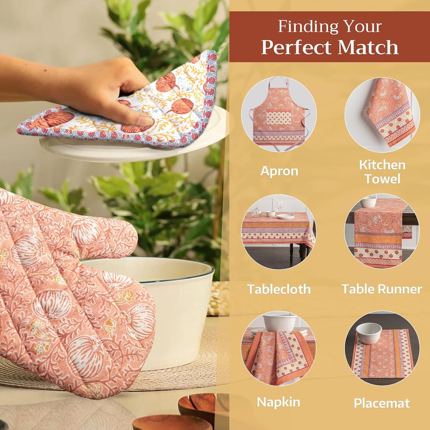 Maison d' Hermine Pot Holders 100% Cotton Heat Resistant Potholders 8" x 8" Hot Pads with Loop BBQ, Cooking, Baking, Grilling, Kitchen, Handling Hot Pans (Pack of 1, Harvest Festival)