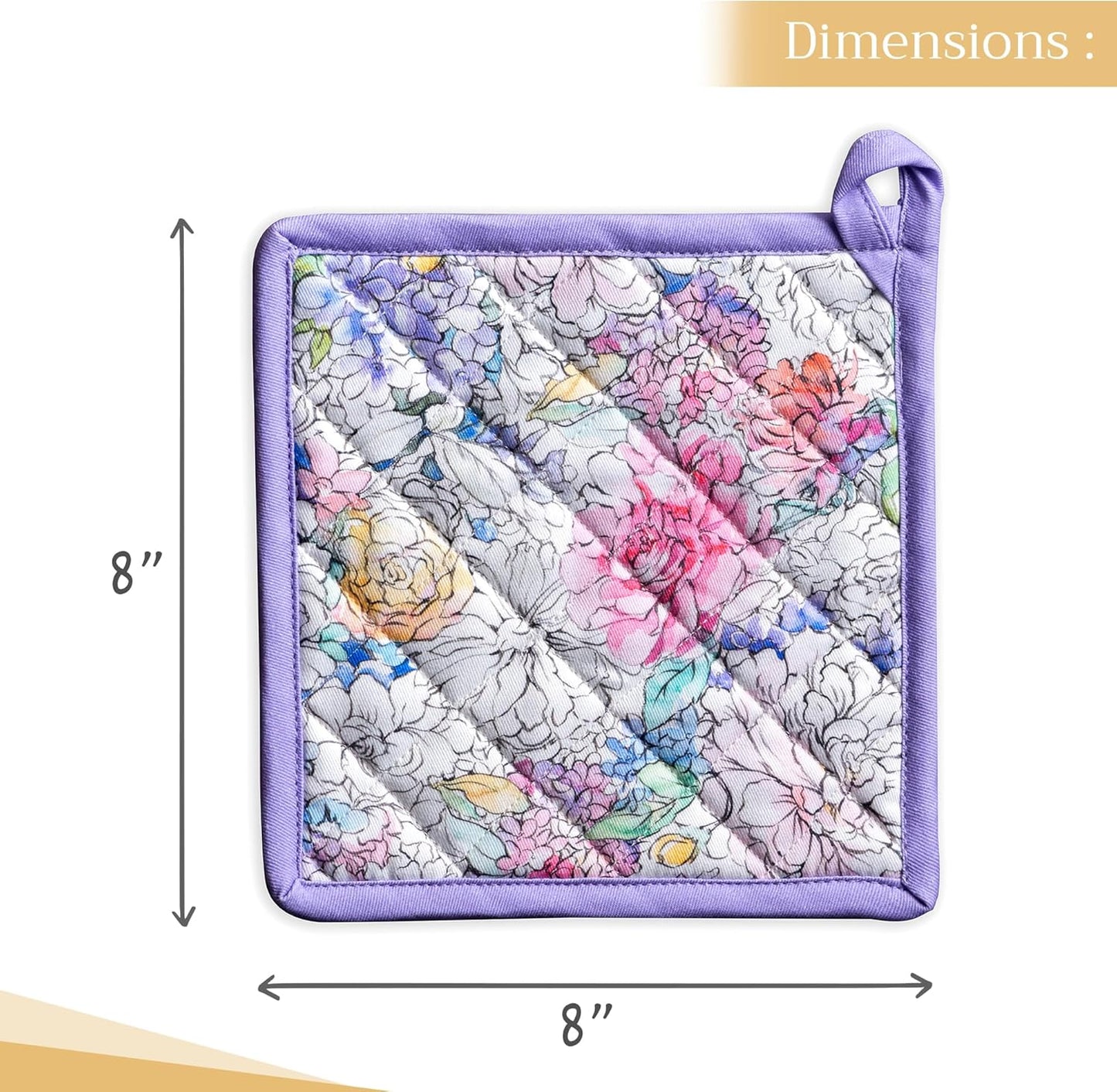 Maison d' Hermine Pot Holders 100% Cotton Heat Resistant Potholders 8" x 8" Hot Pads with Loop BBQ, Cooking, Baking, Grilling, Kitchen, Handling Hot Pans Spring/Summer (Pack of 1, Floral Love)