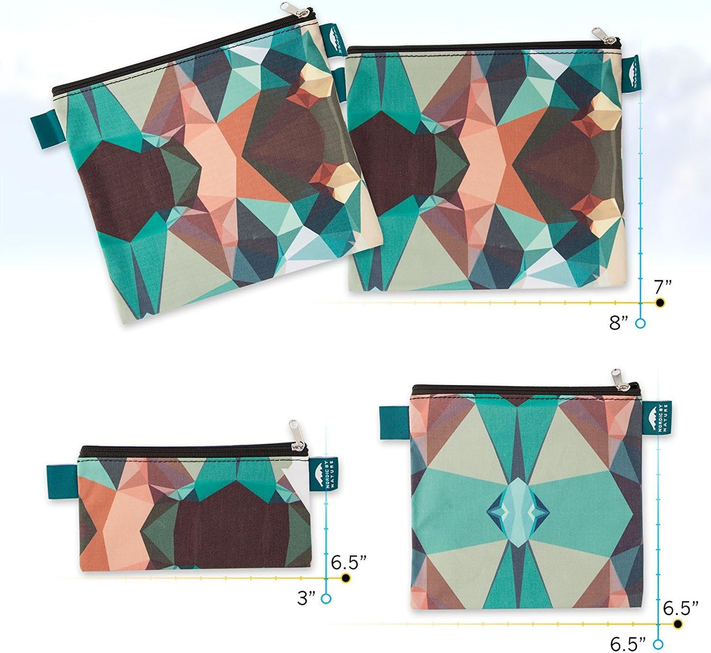 Nordic By Nature 4 Pack - Reusable Sandwich Bags Dishwasher Safe BPA Free - Durable Washable Quick Dry Cloth Baggies -Reusable Snack Bag School Lunches - Easy Open Zipper - (Mosaic Camo)