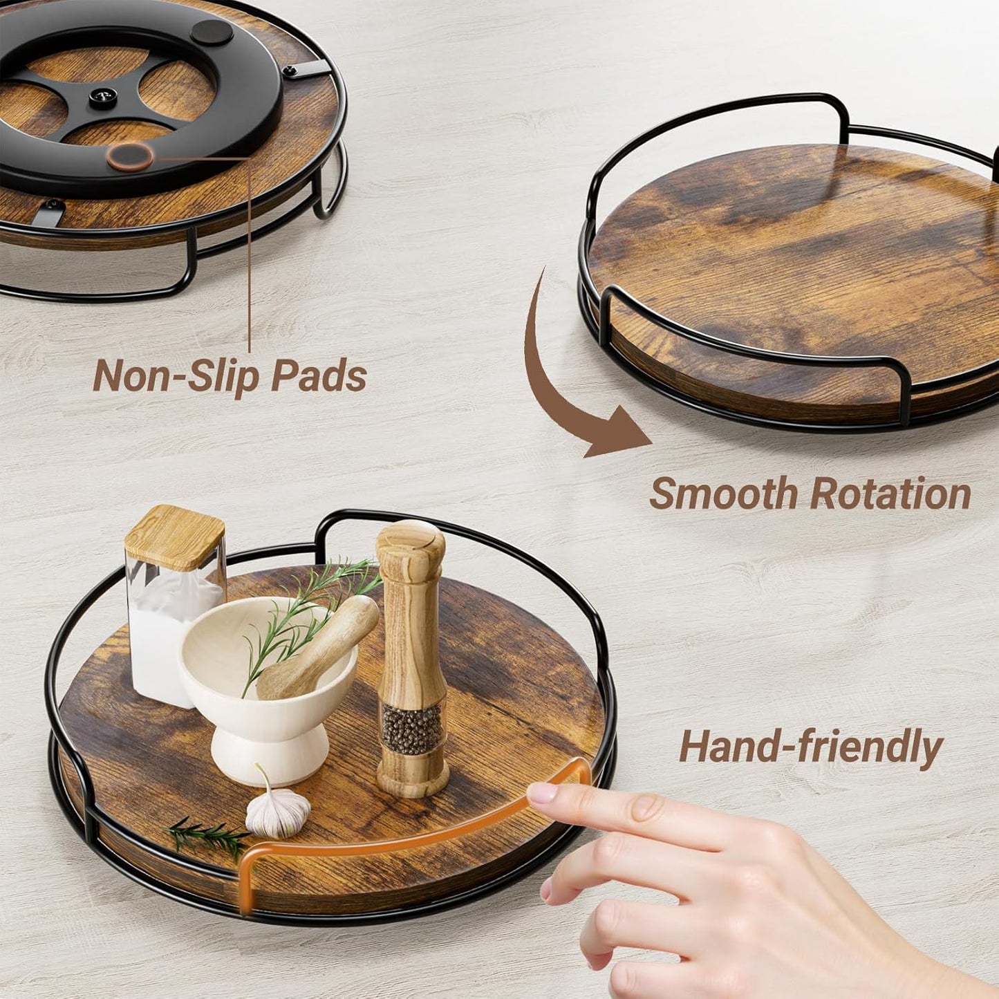 WOWBOX 9" Lazy Susan Organizer for Table Top Rotating Spice Rack Organizations Wood Lazy Susan Turntable Organizer for Cabinet Kitchen Pantry Countertop Bathroom Vanity