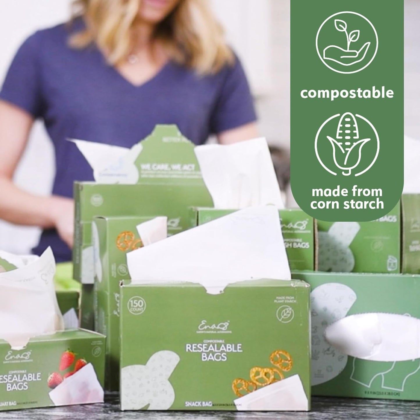 100% Compostable Food Storage Bags [Gallon 400 Pack] Eco-Friendly Freezer Bags, Resealable Bags, Heavy-Duty, Reusable, Off-White by Earth's Natural Alternative