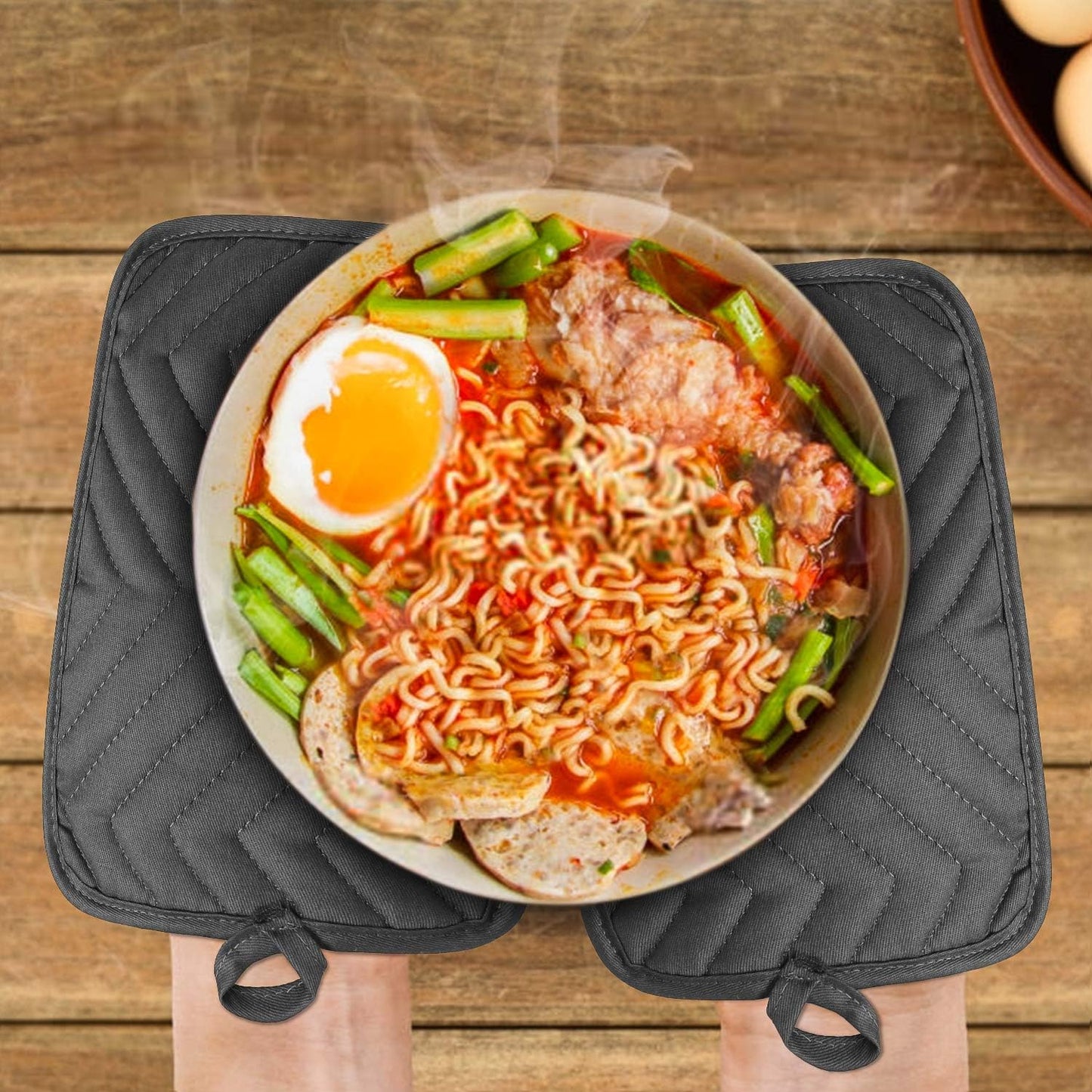 GROBRO7 5Pack Pocket Pot Holders Cotton Heat Resistant Potholder Multipurpose Hot Pads Machine Washable Oven Mitts Cooking Pads Bulk for Daily Kitchen Baking and Cooking 8.9 x 6.9 Inch Grey