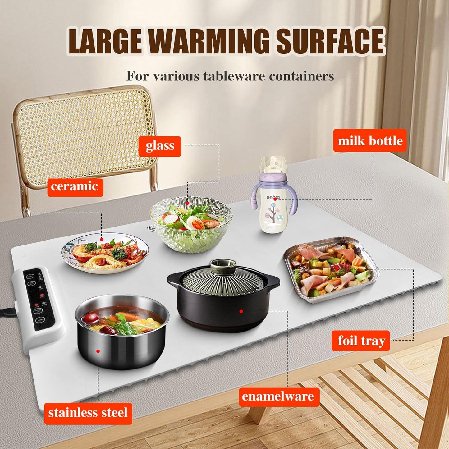Warming Mat for Food,Electric Warming Tray Full Surface Heating,Food Warmer with Adjustable Temperature, Food Warmers for Parties|Buffets|Gatherings,Rollable and Portable,Auto Shut-Off,Everyday Use