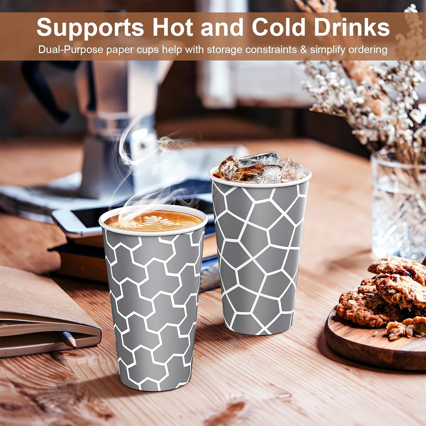 16 oz Coffee Cups 180 Pack, Disposable Coffee Cups Hot Paper Cups 16 oz, Insulated Paper Coffee Cup for Hot Cold Drinks