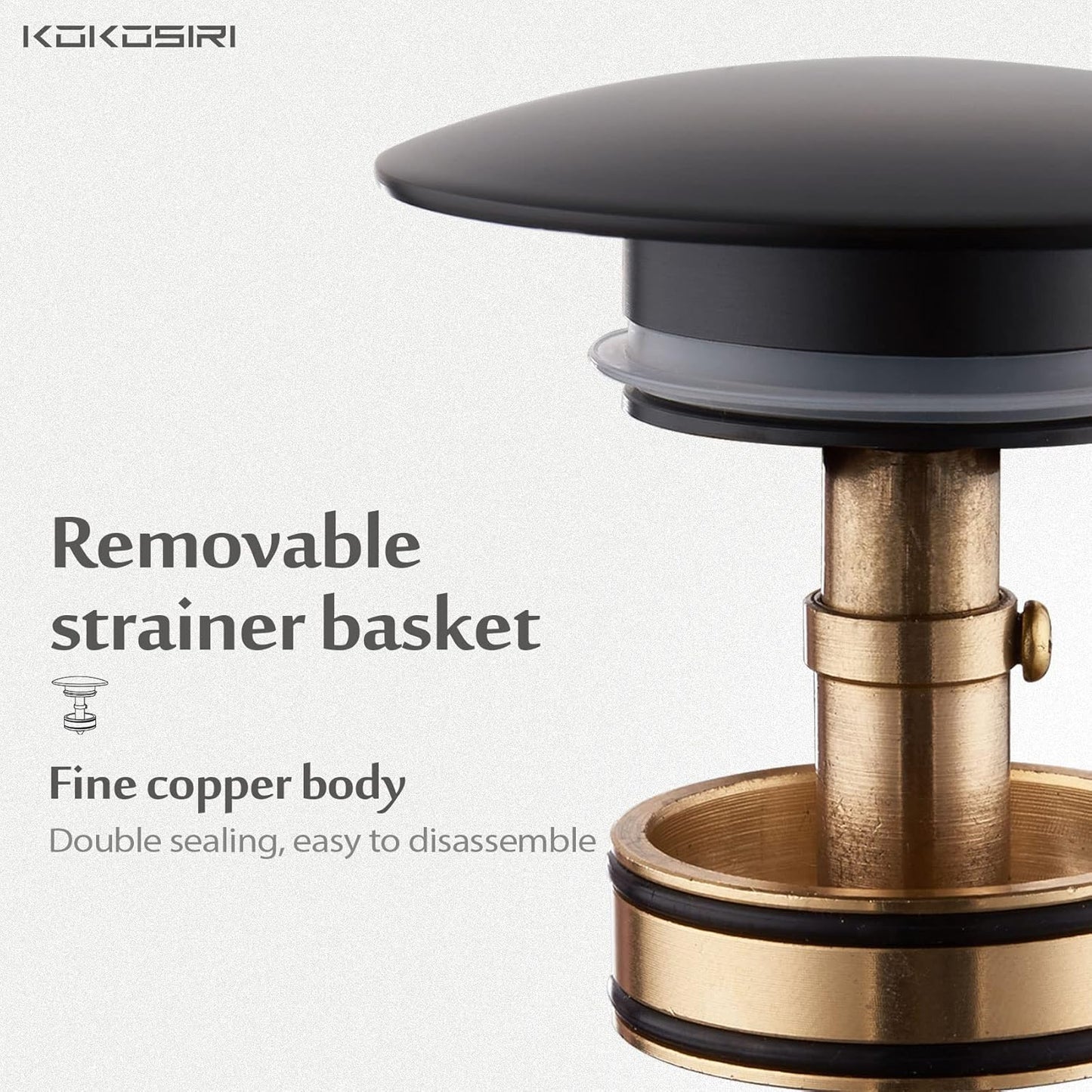 KOKOSIRI Bathroom Sink Drain with Detachable Hair Catcher, Matte Black Pop Up Sink Drain with Strainer Basket Anti Clogging for Vanity Vessel Sink with Overflow, C1001BK