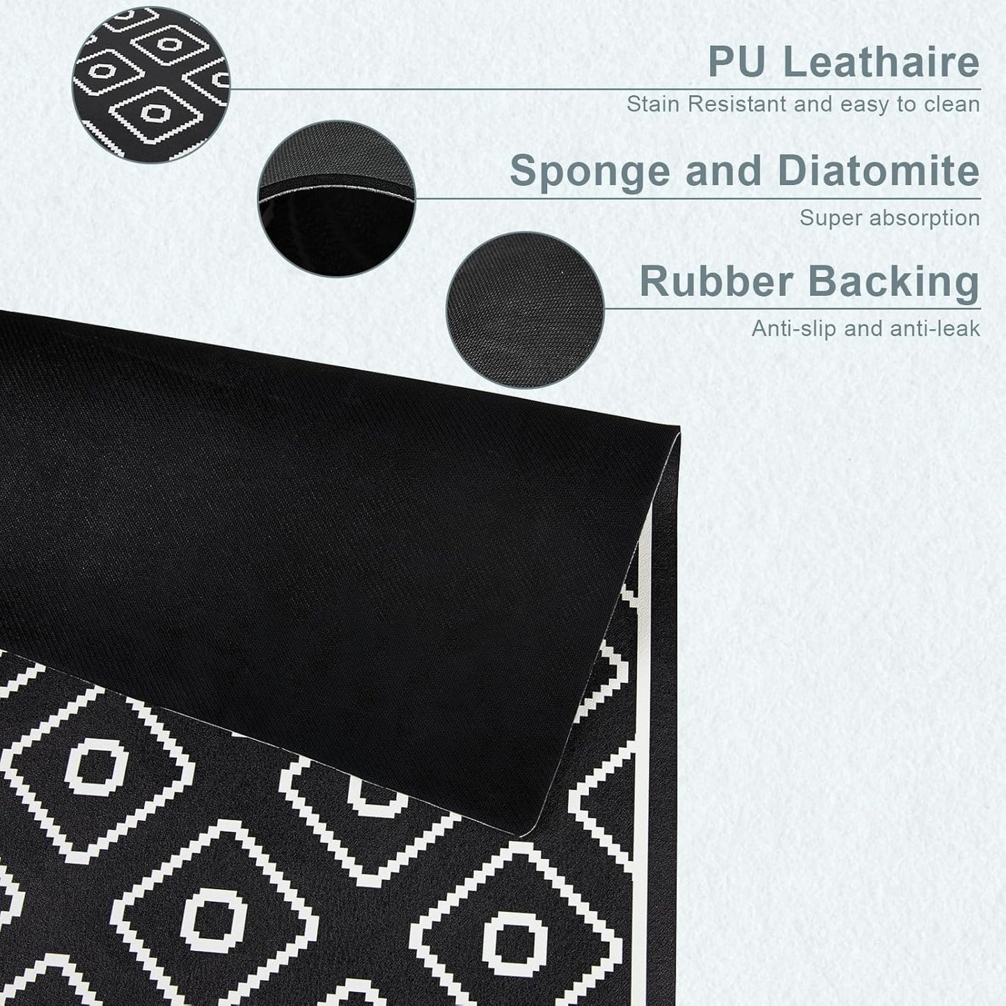 SUEH DESIGN Dish Drying Mat, Absorbent Coffee Mat 19.6 x 11.8 in Quick Dry Kitchen Drying Dish Drain Mat for Kitchen Counter Coffee Bar, Black