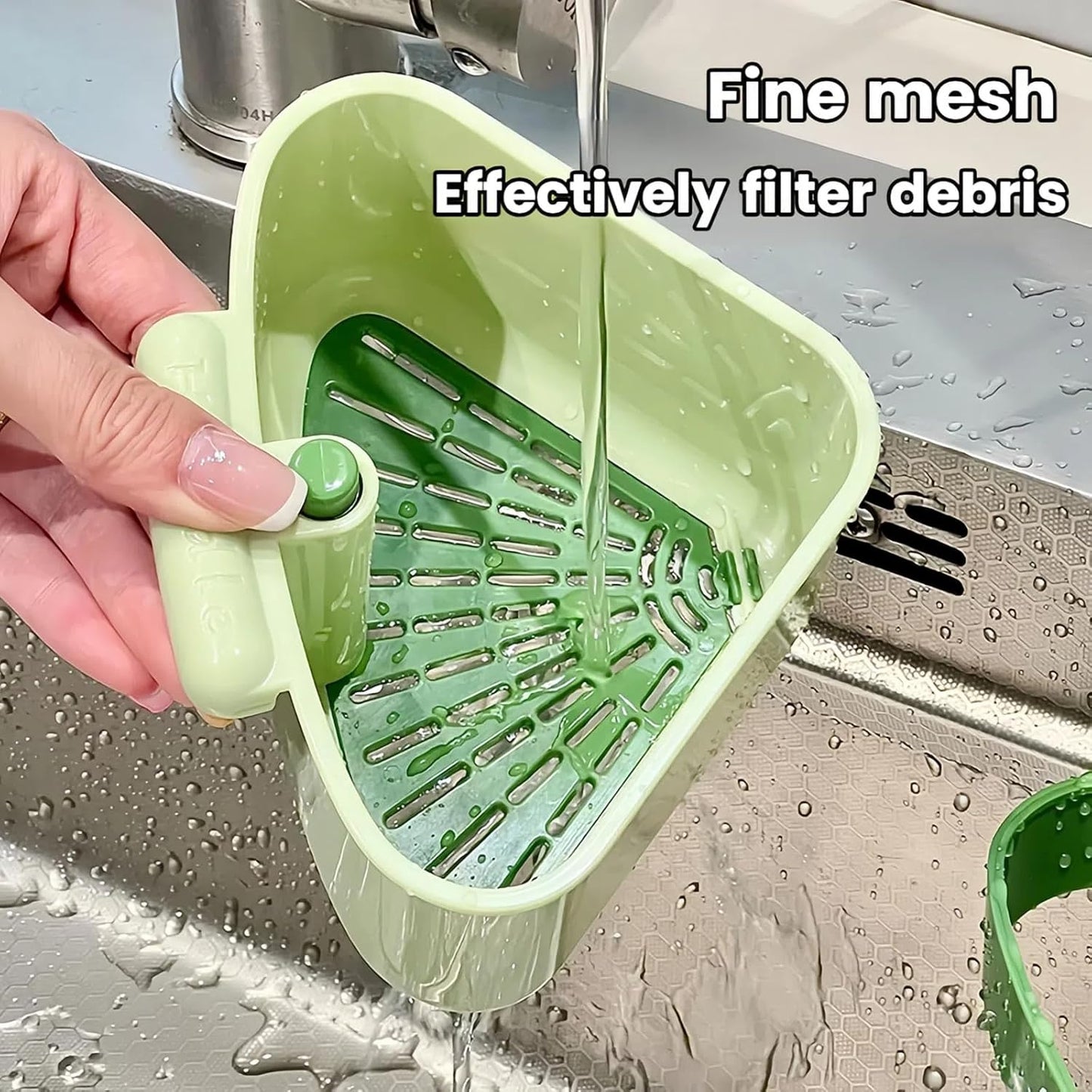 2pc Suction Cup Sink Corner Rack, Automatic Dumping Triangle Kitchen Sink Strainer Basket, Multi-Function Corner Sink Strainer, Sinks Trash Food Waste Catcher, Suction Corner Storage Basket