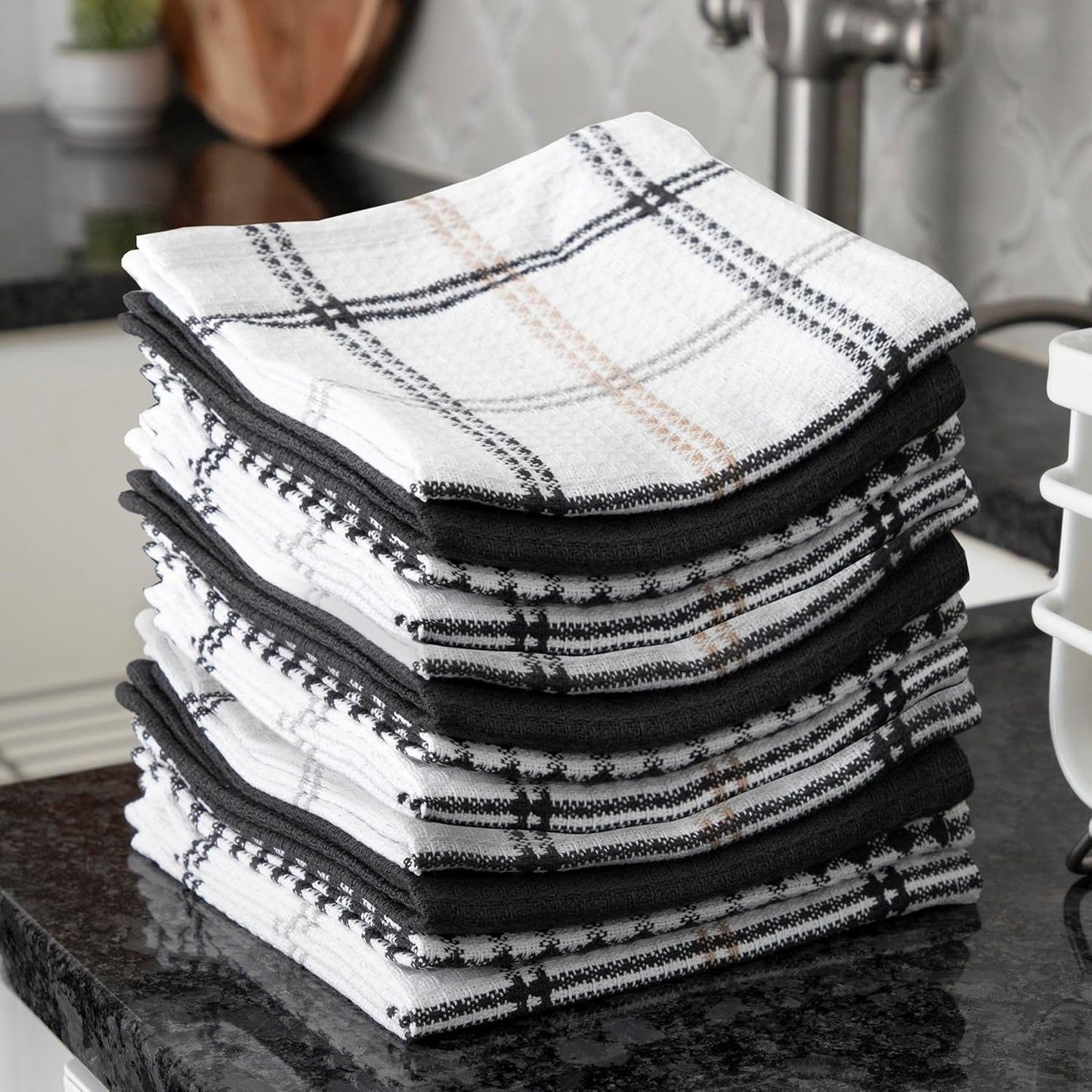 T-fal Premium Waffle Dish Cloths: Highly Absorbent, Super Soft Long Lasting - 100% Cotton, 12"x13" Towel for Cleaning & Drying, (12-Pack), Neutral