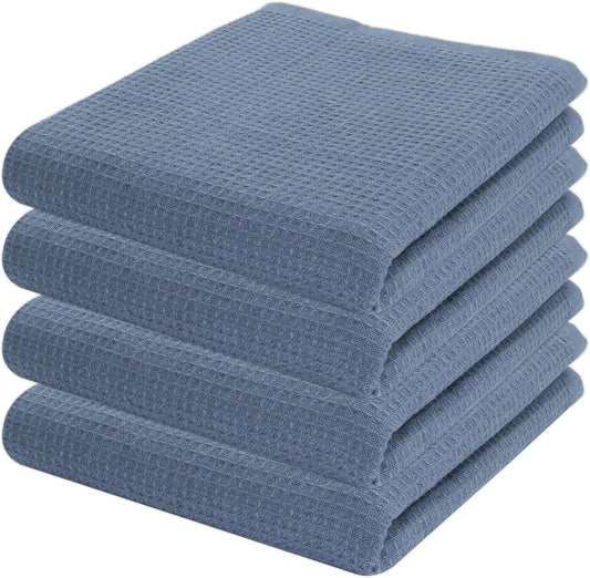 PurpleEssences Waffle Weave Kitchen Towel, 100% Cotton - 15 x 25 Inches, with Hanging Loop Ultra Soft Absorbent Quick Drying Dish Cloth, Tea and Hand Towels, 4 Pack - Spring Summer - Smoky Grey