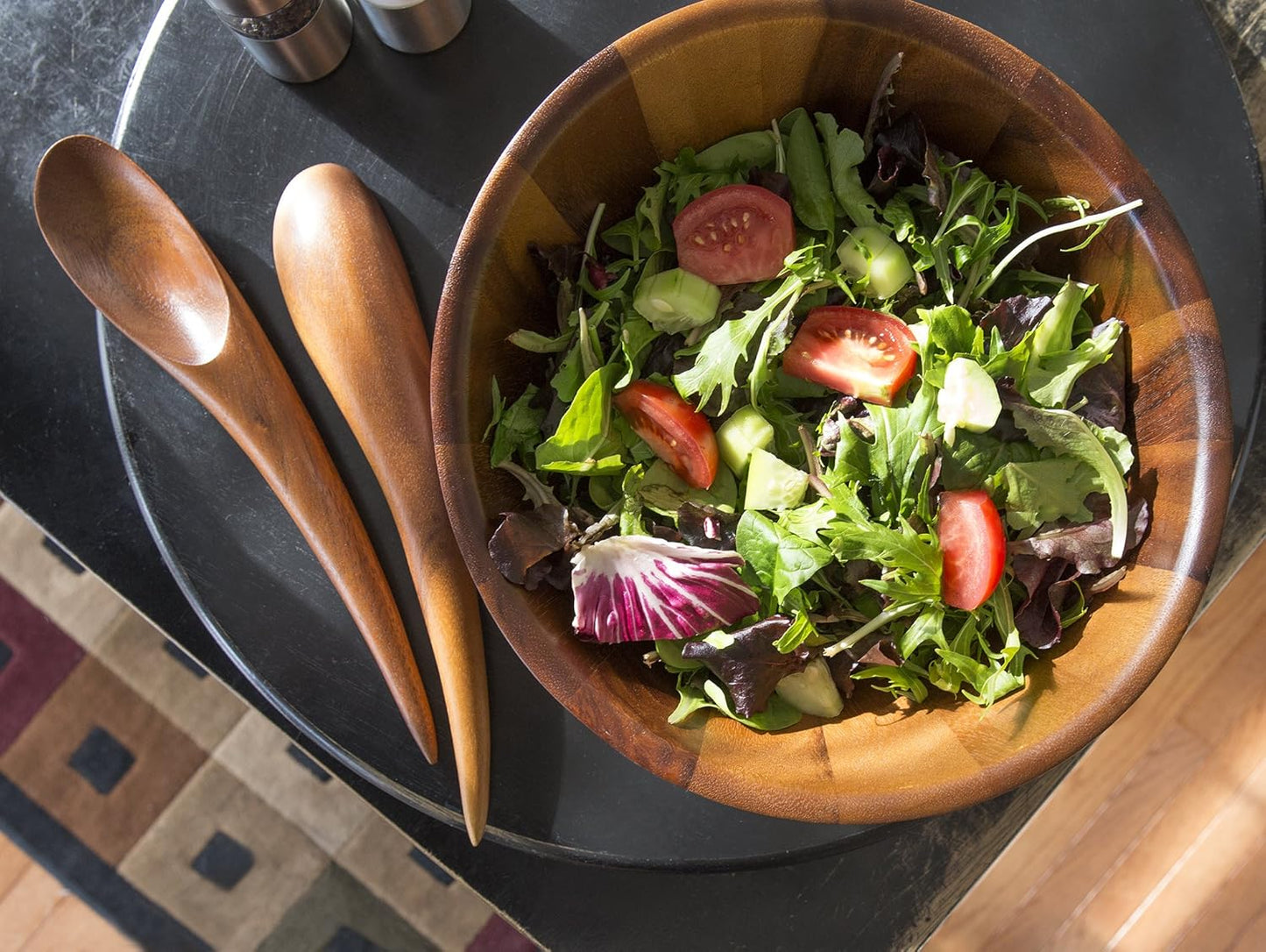 nambe Gourmet Harmony 3 Piece Wooden Salad Bowl Set | Big 12-Inch Salad Bowl with Serving Utensils | Acacia Wood Salad Tosser and Fruit Bowl | Housewarming Gift | Designed by Wei Young