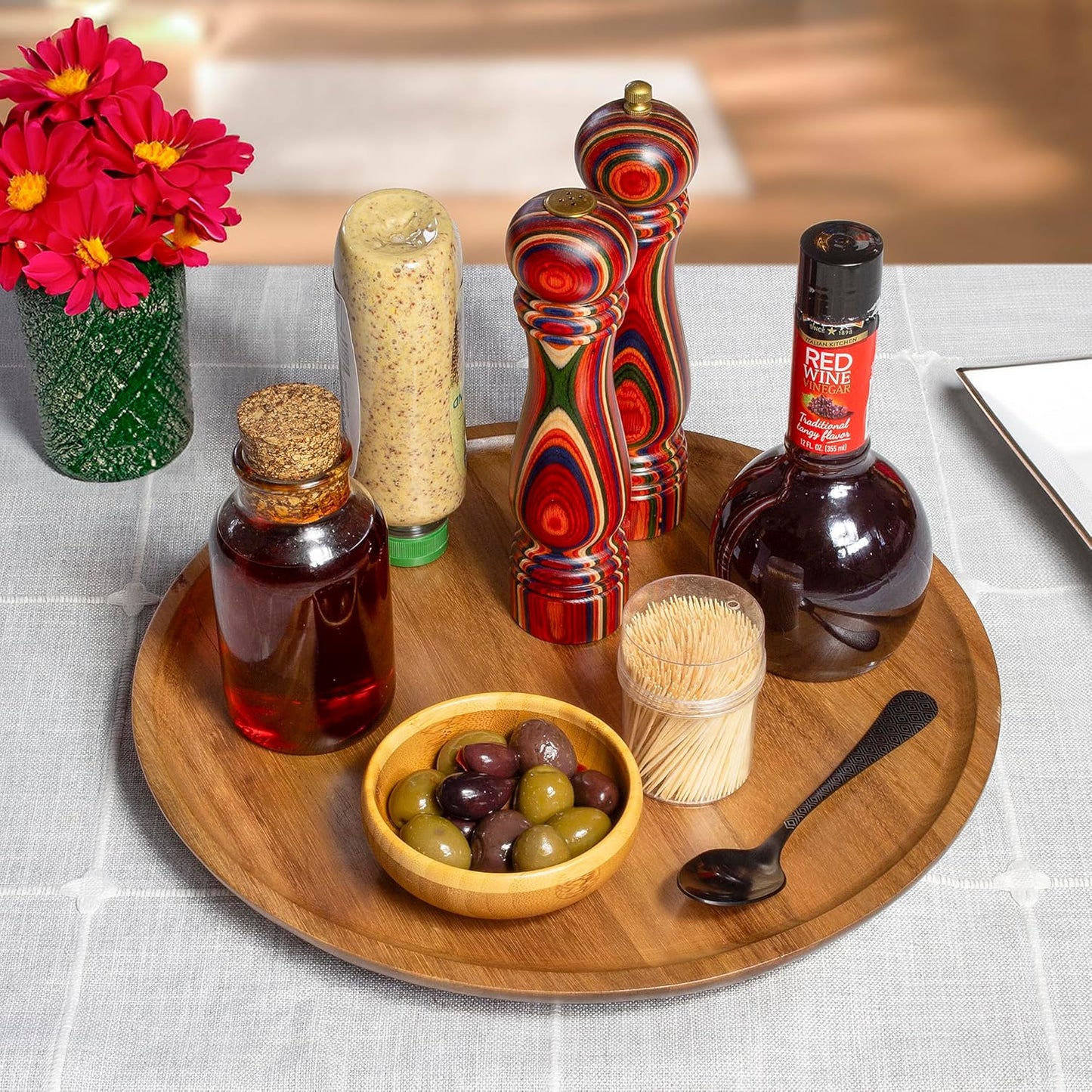 Acacia Wood Lazy Susan Organizer Kitchen Turntable for Cabinet, Table, Pantry or Countertop