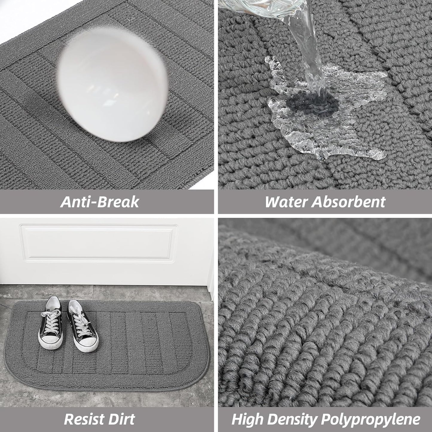 BEQHAUSE 24x36 Inch Kitchen Rug Mat Durable Kitchen Rugs Non-Slip Washable Absorbent Kitchen Mats for Floor Dirt-Resistant Semicircular Kitchen Mat (Grey)