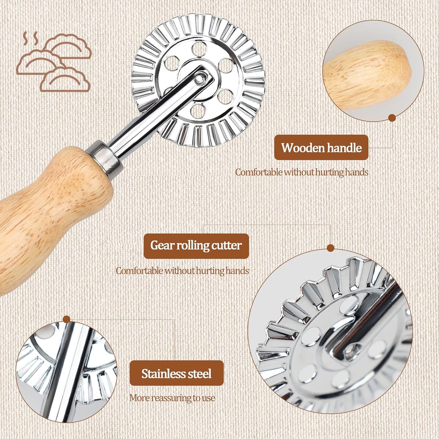 Short Handle Large Cutter Wheel - Exquisite Wooden Handle, Perfect for Pasta, Pizza, Ravioli, Cookie - Versatile Crinkle and Biscuit Cutter for Effortless Slicing