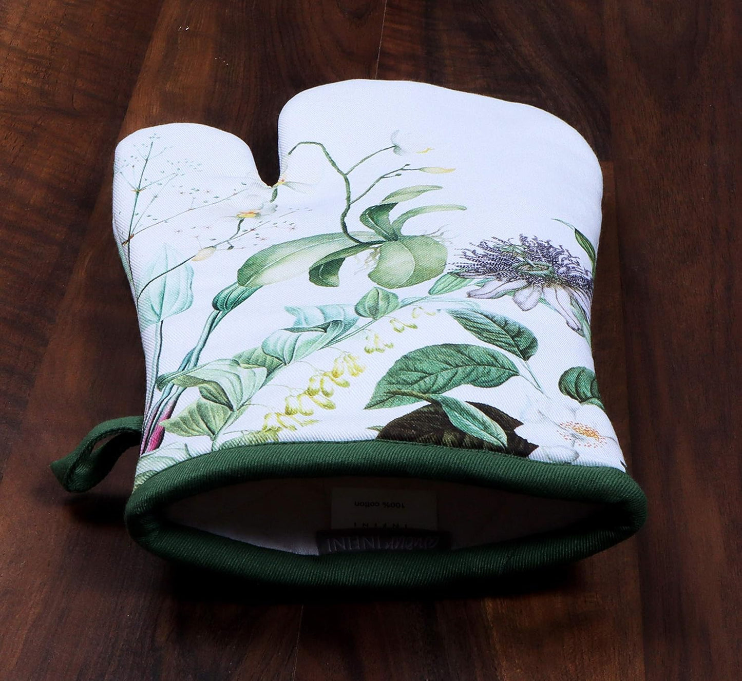 AMOUR INFINI Oven Mitts Set of 1 Quilted Liner with Hanging Loop Non Slip, Heat Resistant, Washable Reusable Oven Mitt (Floral Shrubs 7x13 Inches)