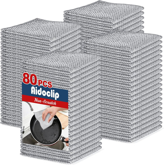 80pcs Non Scratch Wire Dishcloth, Multipurpose Wire Dishwashing Rags for Wet and Dry, Reusable Stainless Steel Cleaning Cloth, Kitchen Metal Dish Cloths for Washing Dishes Sinks, Dishes, Stove Top
