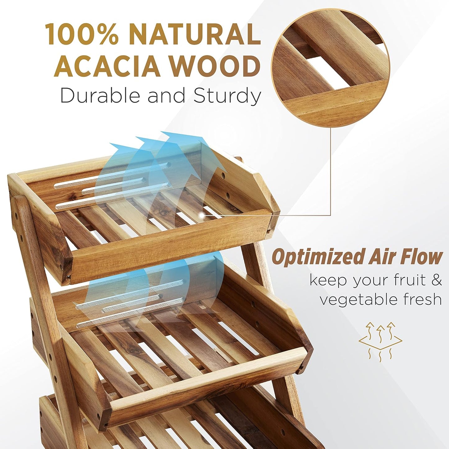 3-Tier Fruit Basket for Kitchen - Durable, Multifunctional, Large Capacity Fruit & Veggie Stand with Snack Organizer