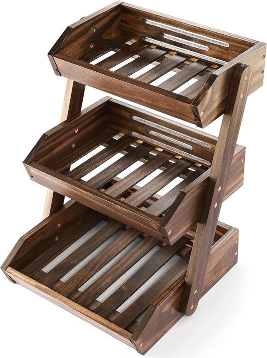 Fruit Basket, Fruit Bowl, 2 Tier Fruit Basket for Kitchen, Fruit Stand Storage Holder, Heavy Duty/Multipurpose/Large Capacity for Fruit, Vegetables, Bread Storage (Walnut, 3 Tier)