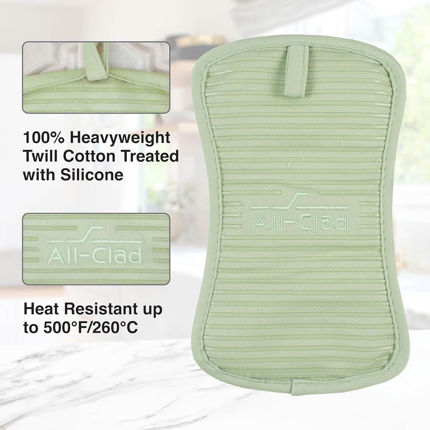 All-Clad Premium Pot Holder & Heating Pad, (2-Pack) Heat Resistant to 500 Degrees, 100% Cotton 10"x6.25" for Kitchen and Barbeque, Fennel