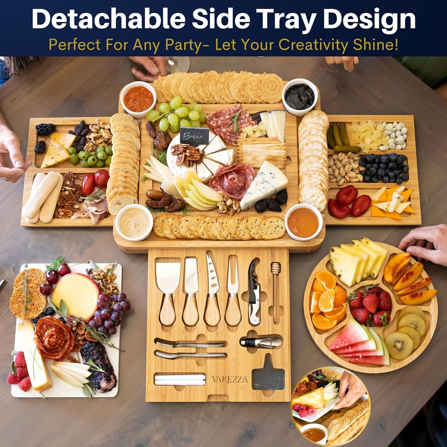 Extra Large Charcuterie Boards Gift Set: Marble Bamboo Cheese Board Set- Unique for Mom, 23 Entertaining Accessories, Wedding Gifts for Couple, House Warming Gifts New Home