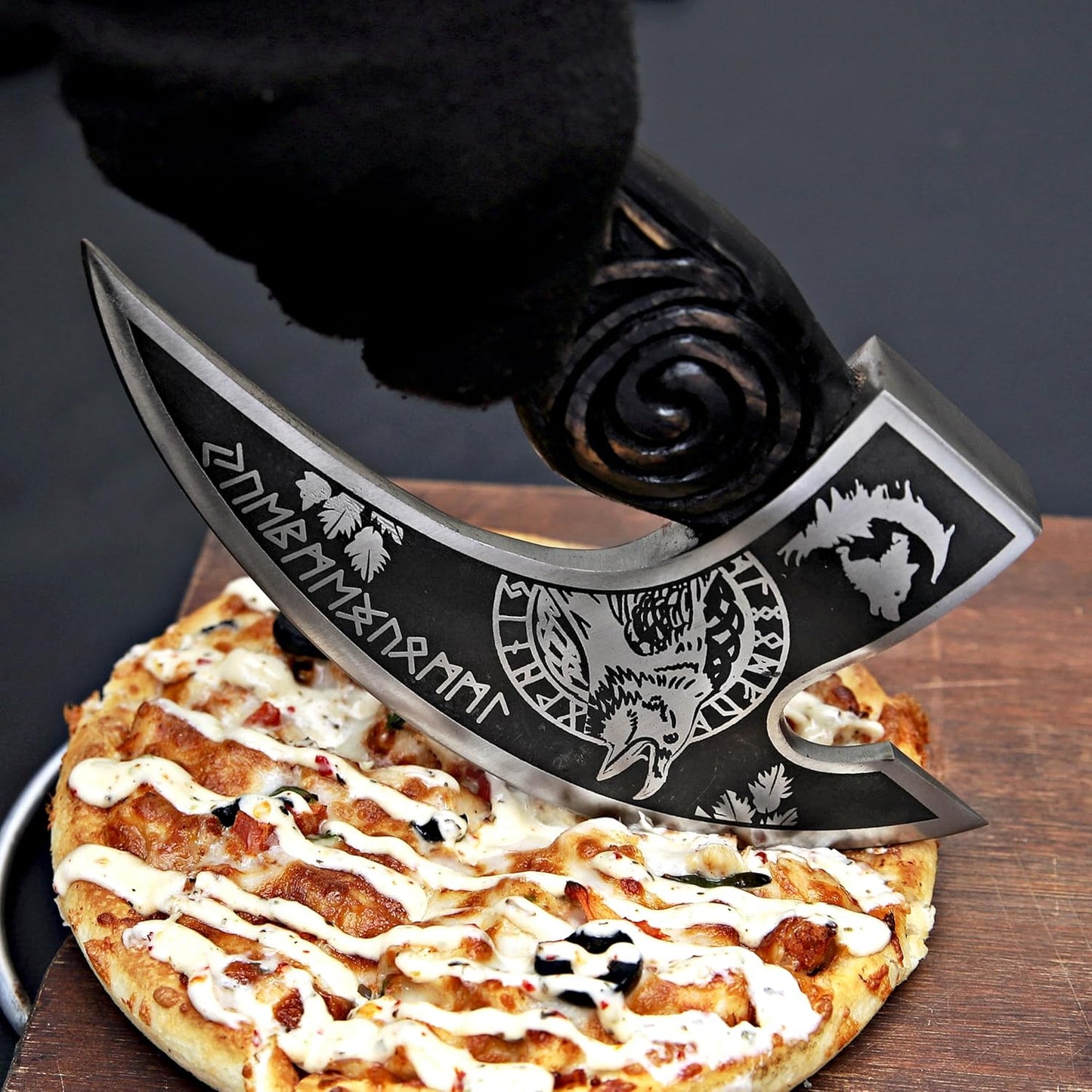 MR. CRAFT Pizza Cutter Axe Rocker Carbon Steel Slicer Chef Pizza Cutter Viking Axe with Leather Cover - Premium Pizza Oven Accessories Ulu Rocking Pizza Gift Gifts for Men (American Eagle)