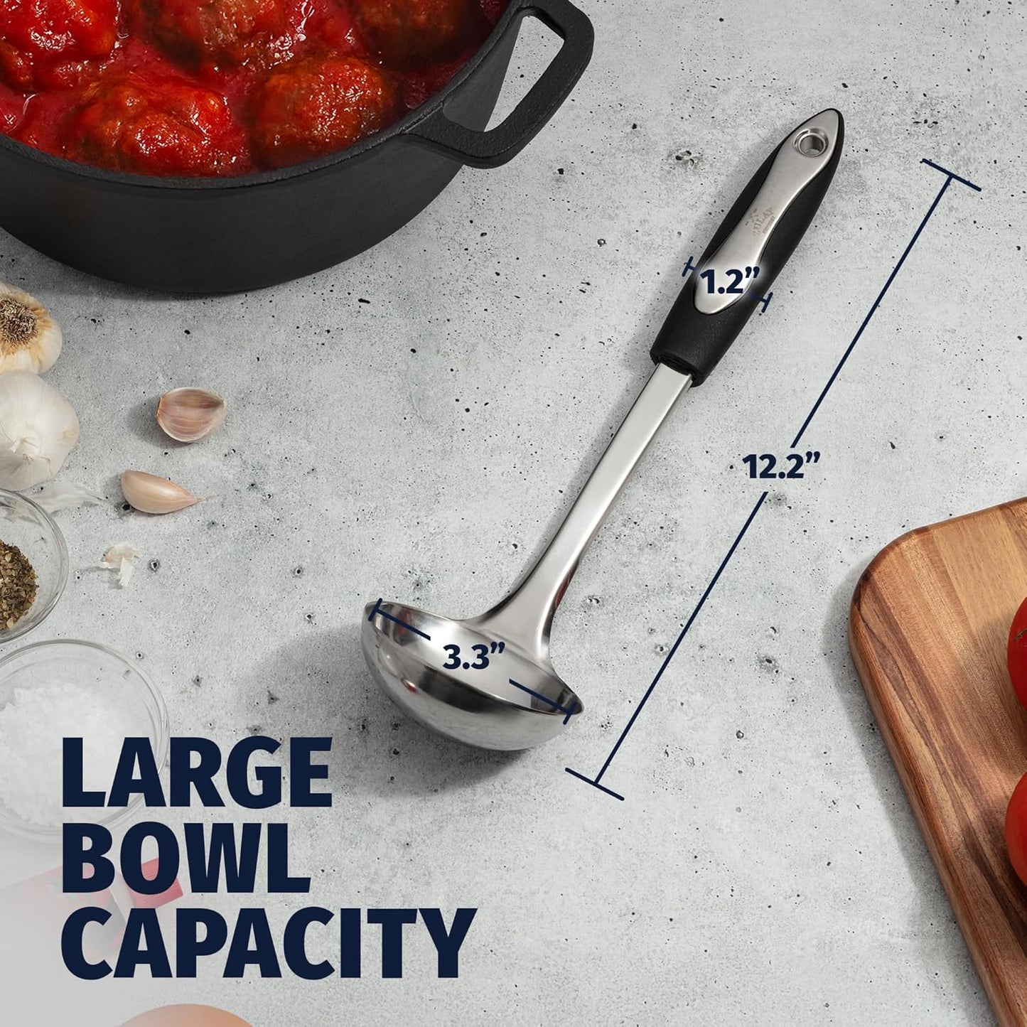 Zulay Kitchen Premium Soup Ladle – 12" Stainless Steel with Non-Slip Silicone Handle