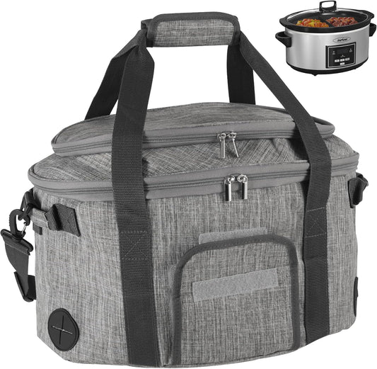 Sunvivi Portable Slow Cooker Bag Fits for 6-8 Quart, Insulated Travel Bag with See-thought Window, Carry Case with Top Zip Compartment, Mesh Pocket & Adjustable Band for Camping, Potluck, Gathering