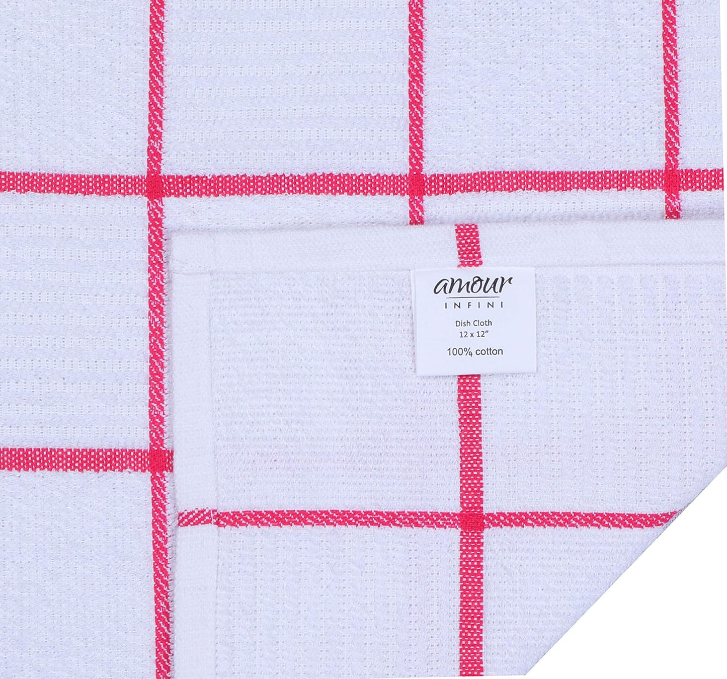 AMOUR INFINI Dish Cloths for Washing Dishes Set of 8 - Highly Absorbent, Super Soft Kitchen Dishcloths - Reusable Quick Dry Dish Rags for Cleaning & Drying Kitchen Linens (12x12 Inch - Pink)