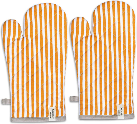 AMOUR INFINI Cotton Oven Mitts Set of 1 with Hanging Loop Non-Slip, Heat Resistant, Reusable Oven Mitt for Baking Cooking Kitchen Oven Gloves (Yellow)
