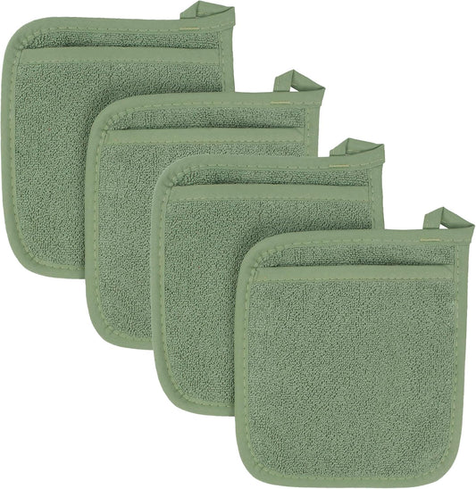 RITZ Terry Pocket Mitt & Hot Pad: Unparalleled Heat Resistant, Durable 100% Cotton,Ergonomically Designed for Optimal Grip, Easy-Care Machine Washable 4-Pack, Juniper