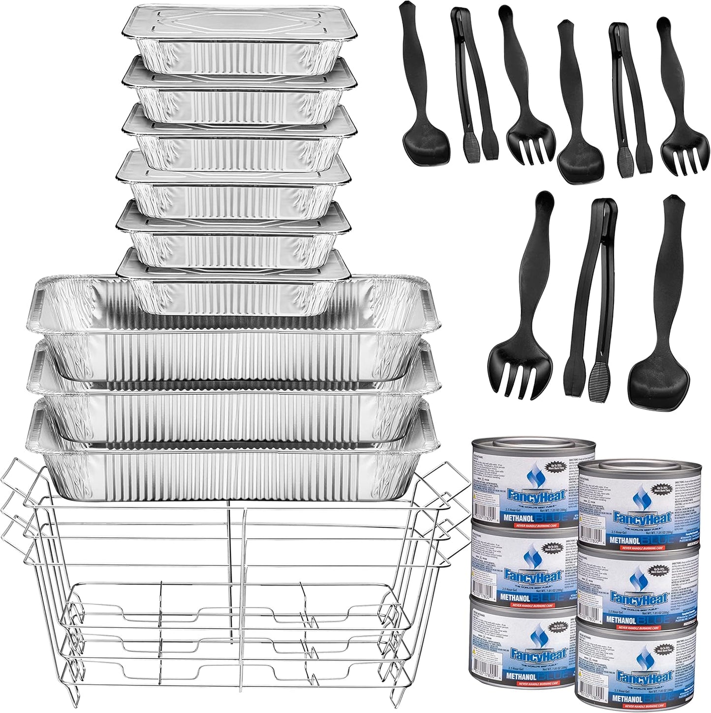 Disposable Chafing Dish Buffet Set, Food Warmers for Parties, Complete 33 Pcs of Chafing Servers with Covers, Catering Supplies with Full-Size Pans (9x13), Warming Trays for Food with Utensils & Lids