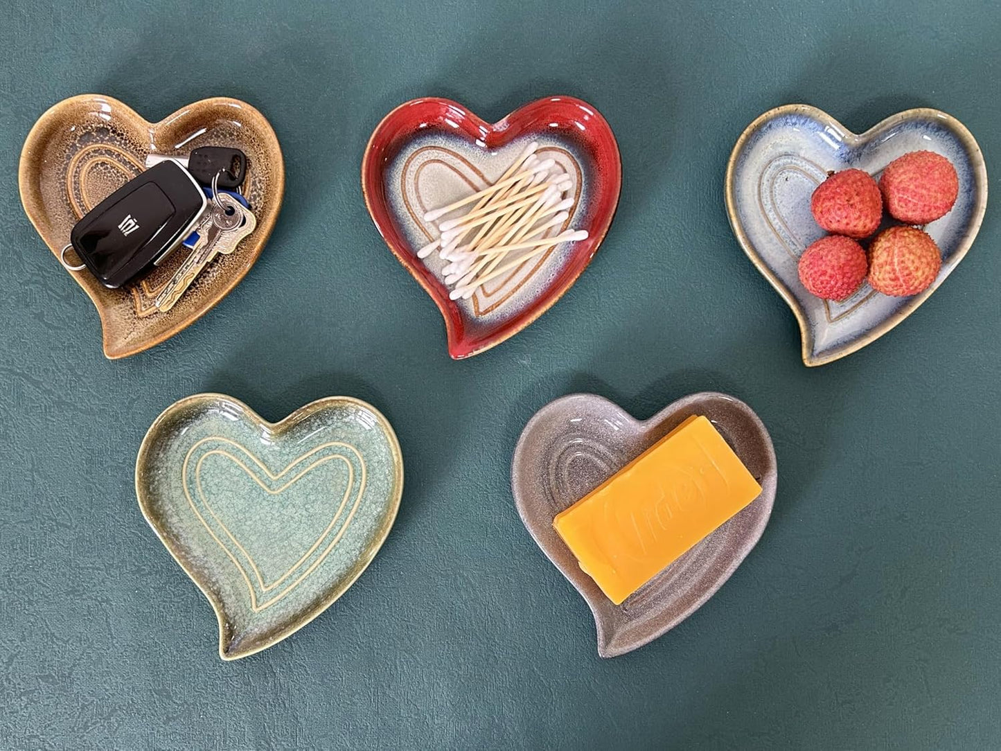 Ceramic Spoon Rest for Stove Top, Heart Cute Spoon Rest for Kitchen Counter, Cooking Spoon Holder for Kitchen Counter, Utensil Rest Spatula Rest Ladle Holder Tong Rest (Retro Sea Blue)