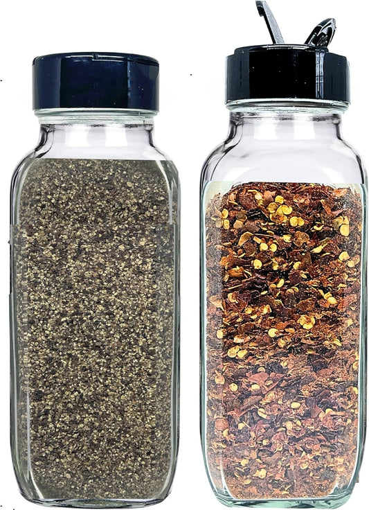 JARMING COLLECTIONS 16oz Glass French Square Spice Shakers with Lids – Large Seasoning Containers for Kitchen, Pantry, Herbs & Spices - Enhance Your Spice Storage – Made in USA