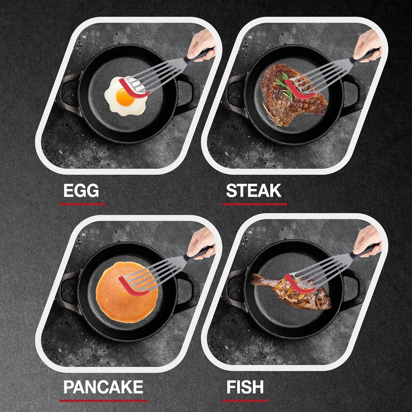 Fish Spatula Set of 2, Stainless Steel Fish Spatulas with Heat-Resistant Silicone Tips, Non-Scratch Design for Non-Stick Cookware, Silicone Slotted Spatula for Frying, Flipping Fish, Eggs & Pancakes