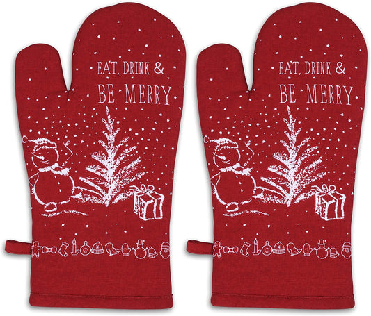 AMOUR INFINI Oven Mitts Set of 1 Quilted Liner with Hanging Loop Non Slip, Heat Resistant, Washable Reusable Oven Mitt (Christmas Party 7x13 Inches)